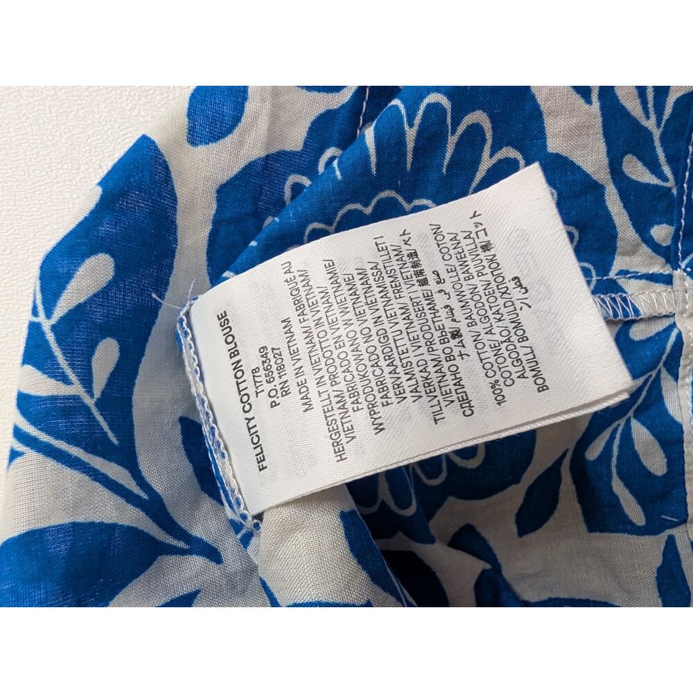 Boden Felicity Cotton Blouse - White & Blue Floral Button-Up Ruffles Sz 6 - Picture 7 of 10